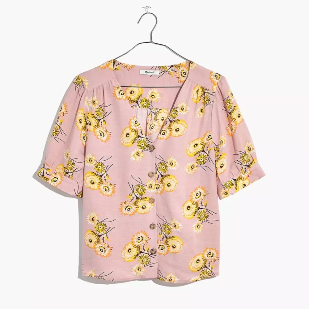 Madewell Plaza Button-Front Linen Shirt in Dutch Dandelions